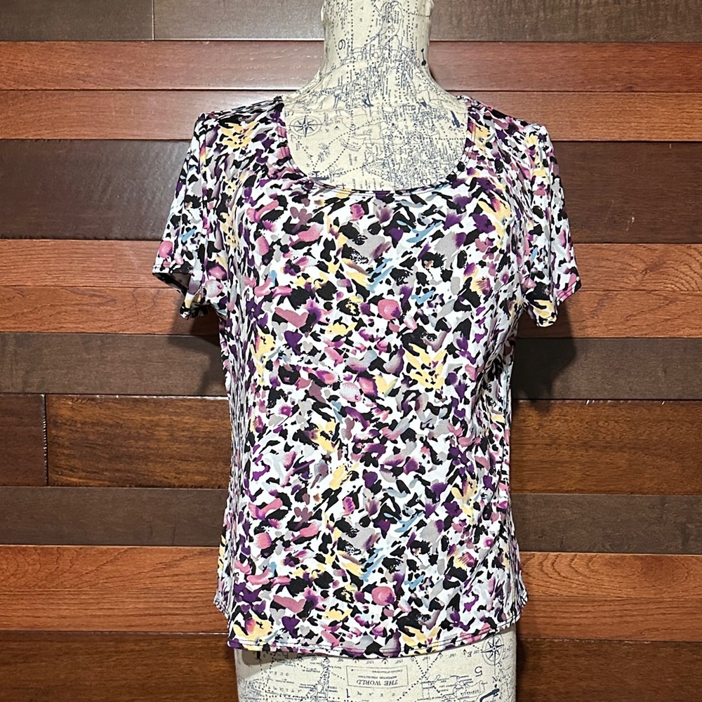 Elementz Purple and Yellow Abstract Print Blouse